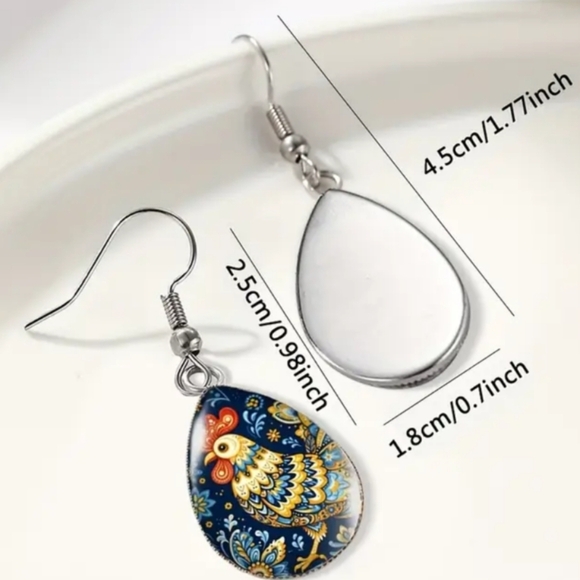 2/$30 Or 3/$35 Farmhouse Western RusticColorful Rooster Teardrop Earrings (#043) - Picture 2 of 5